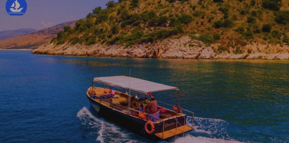 Peaceful sunset boat Sarande