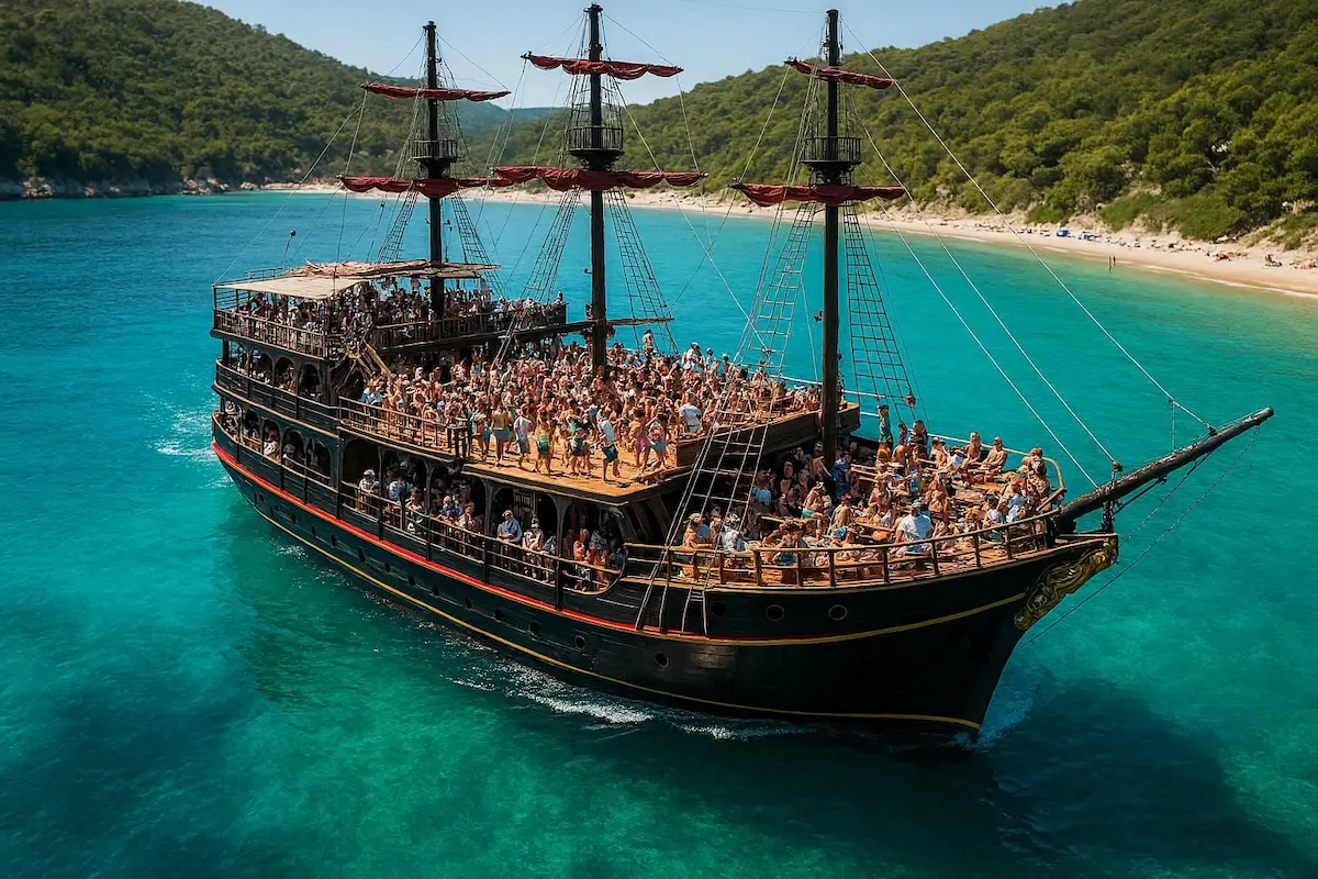 Daily boat trip in Vlore with large passenger boat exploring the Albanian Riviera