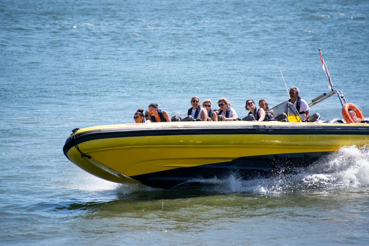Group speedboat tour exploring hidden beaches of the Albanian Riviera