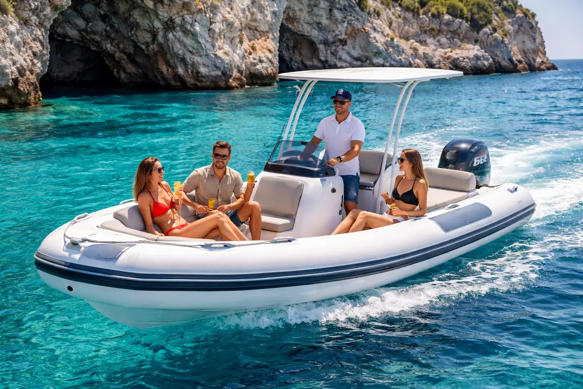 RIB boat rental with skipper exploring the Albanian Riviera