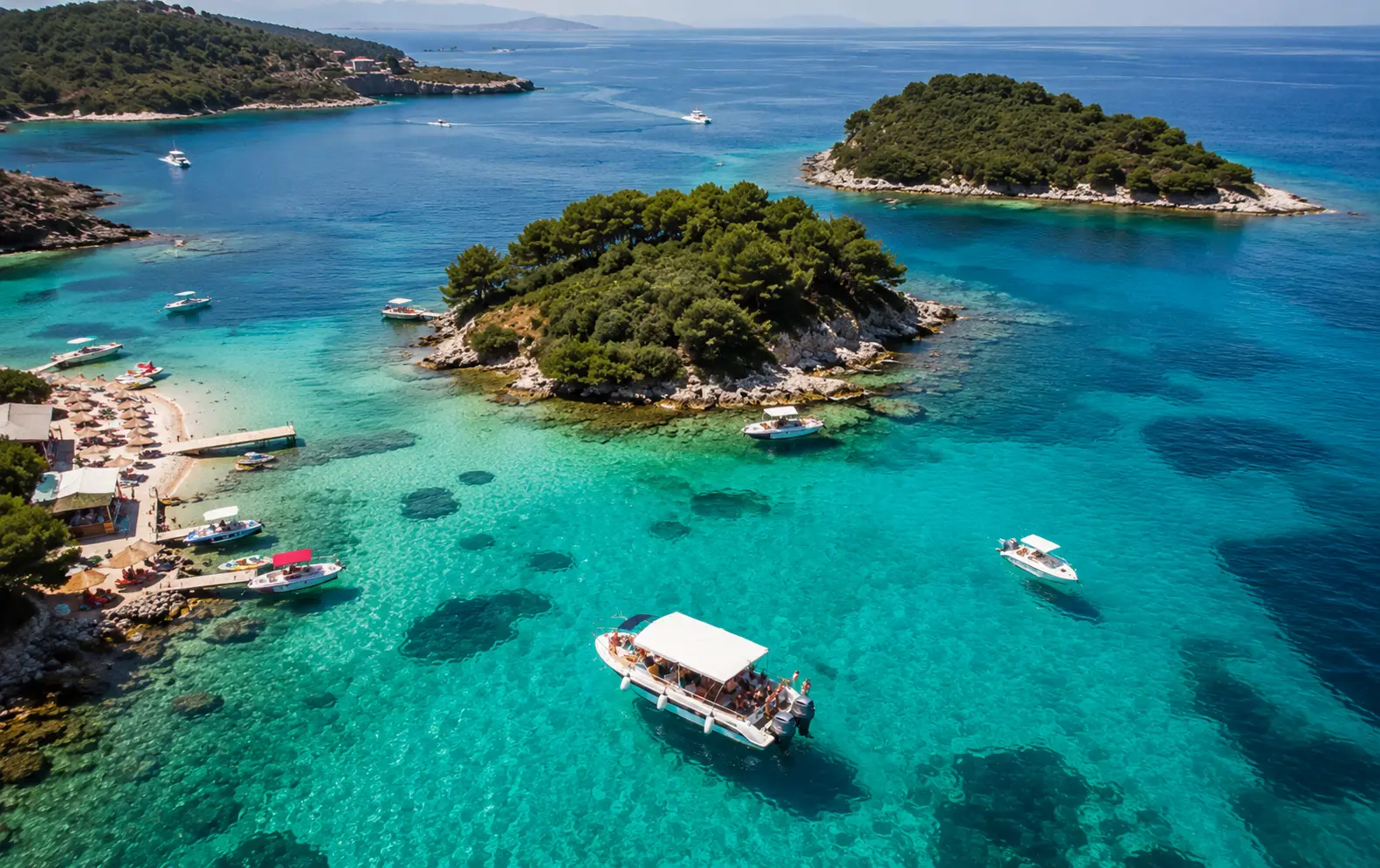Boat trip near Ksamil Islands in Sarande with crystal clear waters
