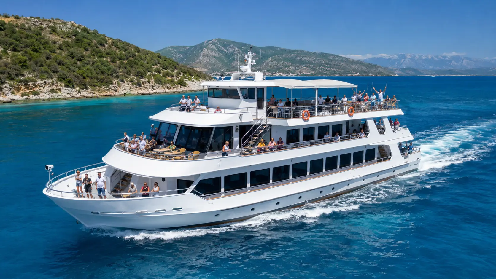 Large passenger boat cruise in Albania